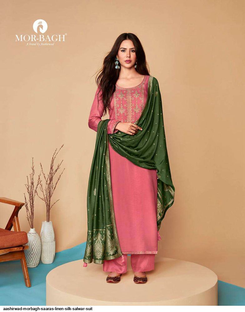 Aashirwad Morbagh Saaras Linen Silk Salwar Suit