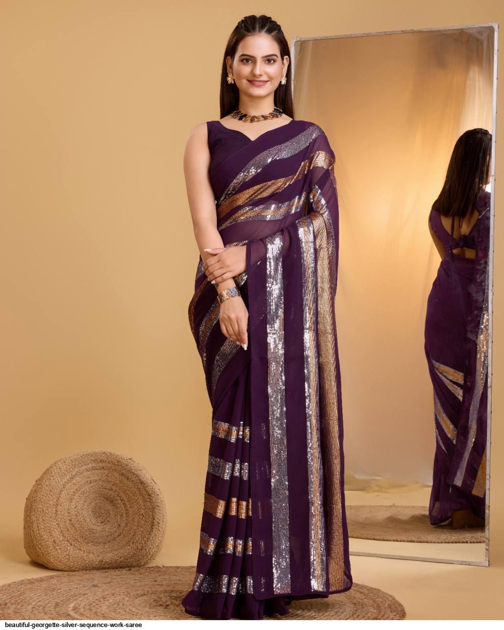 BEAUTIFUL GEORGETTE SILVER SEQUENCE WORK SAREE