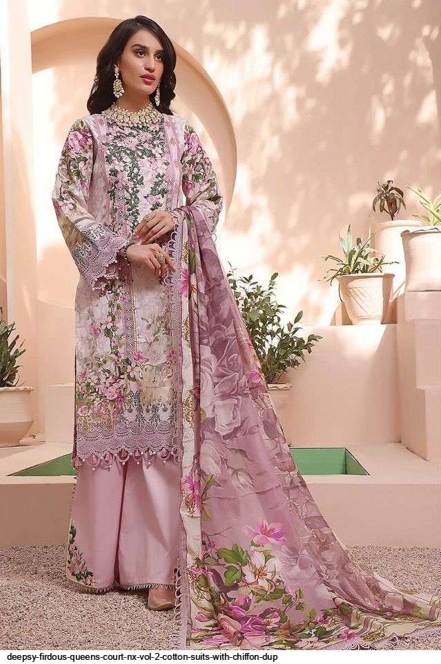 Deepsy Firdous Queens Court Nx Vol 2 Cotton Suits With Chiffon Dup