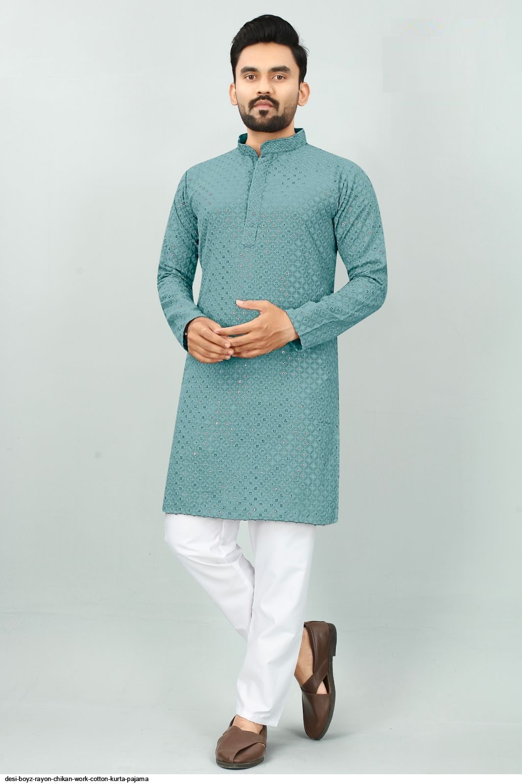 Desi Boyz Rayon Chikan Work Cotton Kurta Pajama A