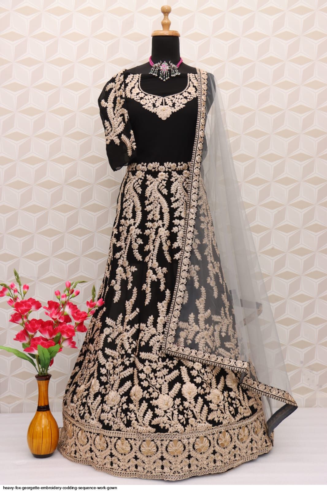 Heavy Fox Georgette Embroidery Codding Sequence Work Gown