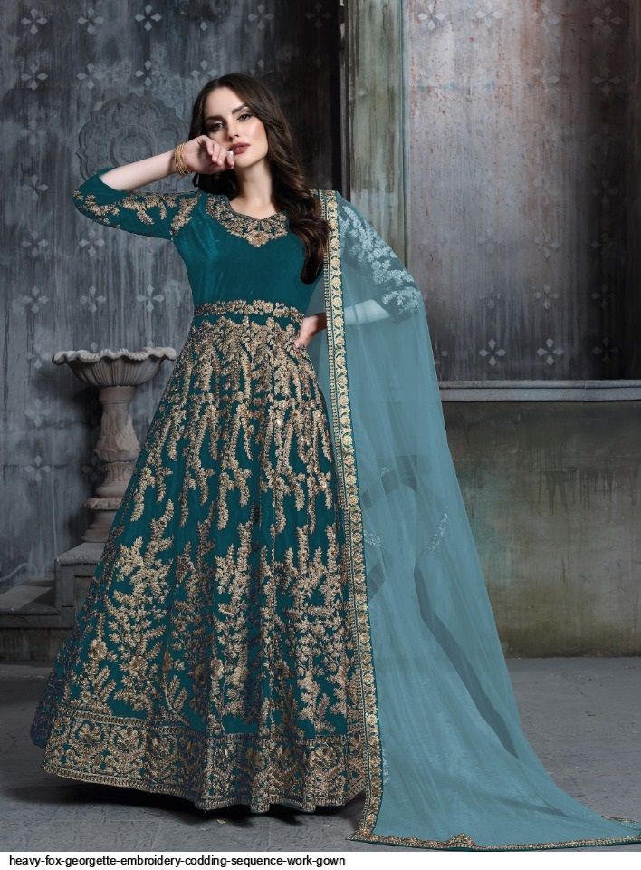 Heavy Fox Georgette Embroidery Codding Sequence Work Gown