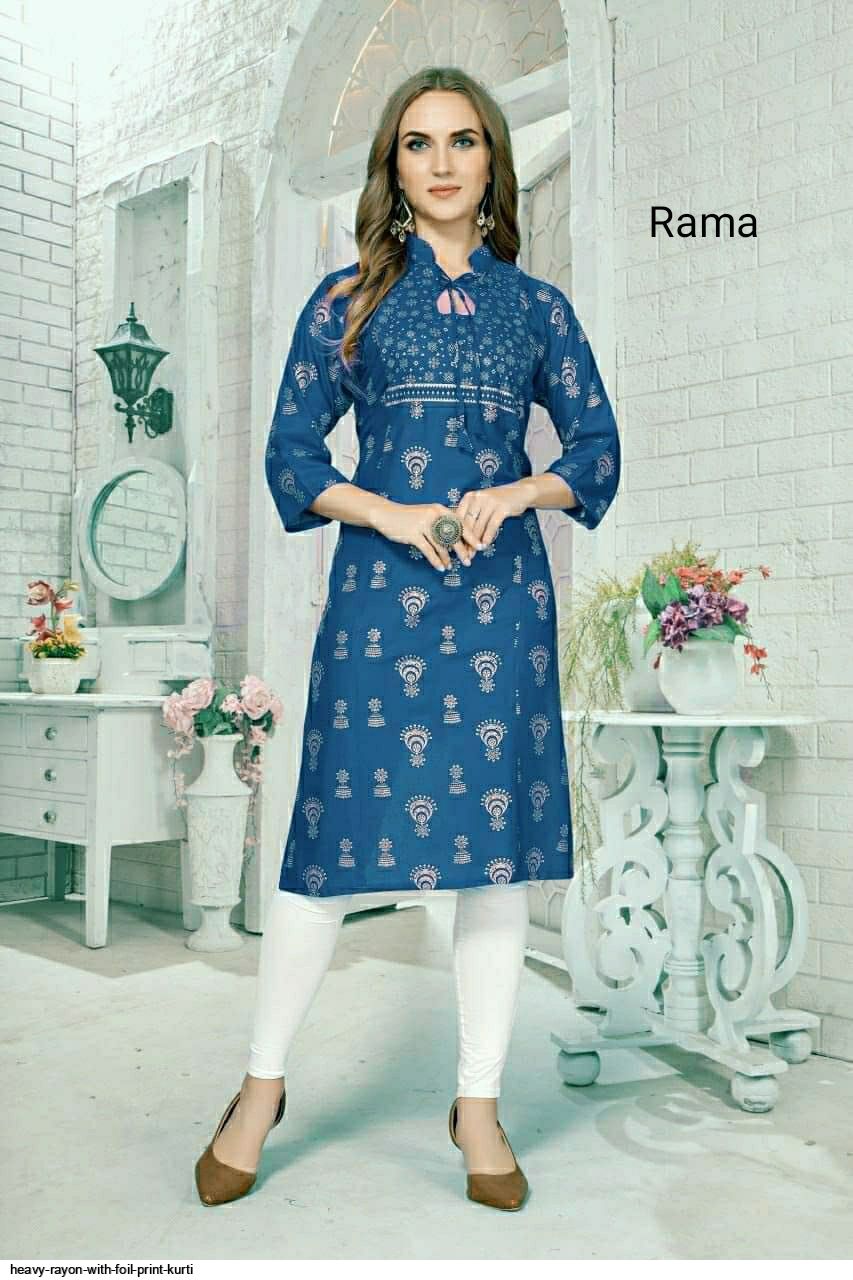 Heavy Rayon With Foil Print Kurti