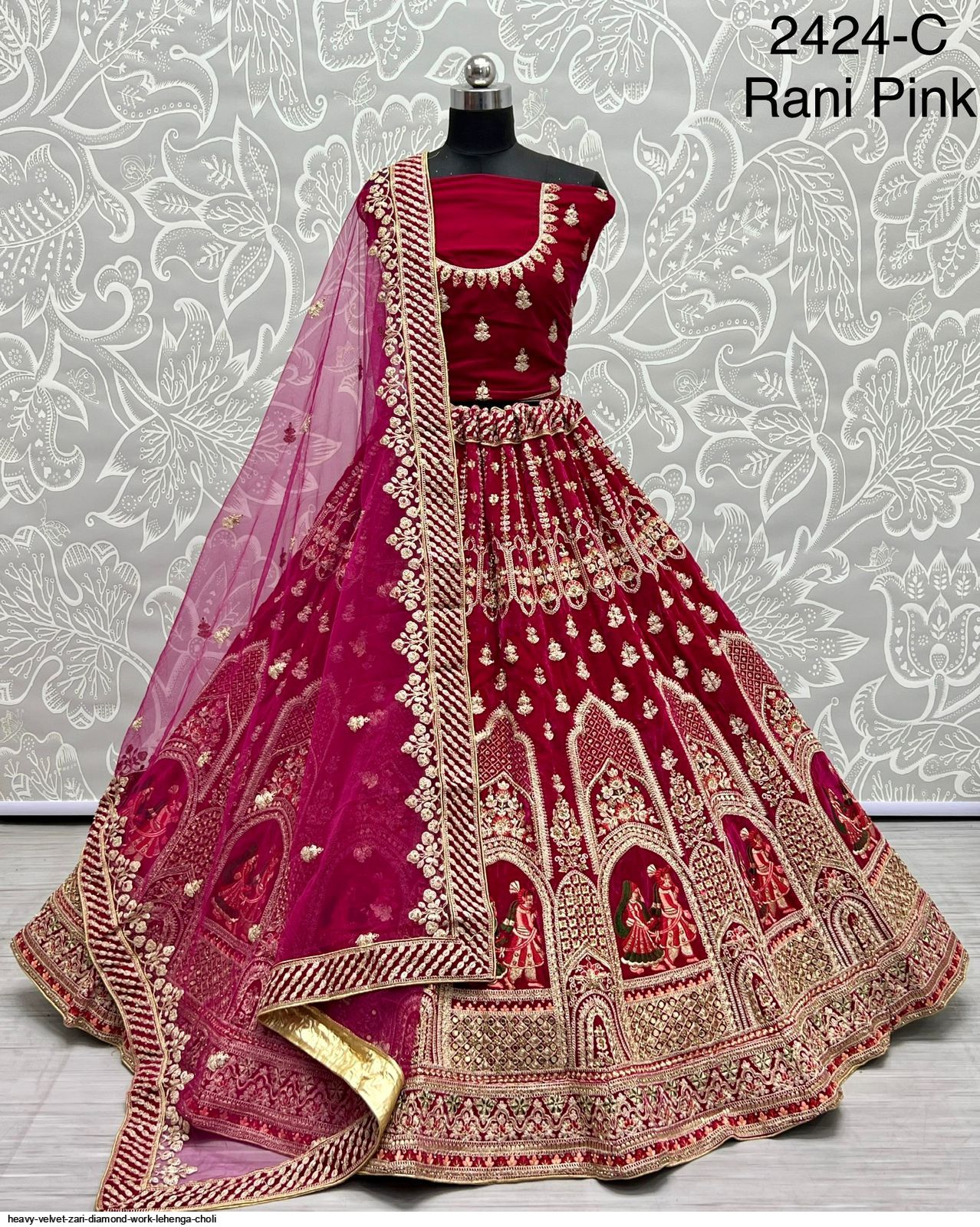 HEAVY VELVET ZARI DIAMOND WORK LEHENGA CHOLI