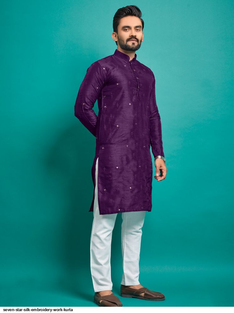 Seven Star Silk Embroidery Work Kurta