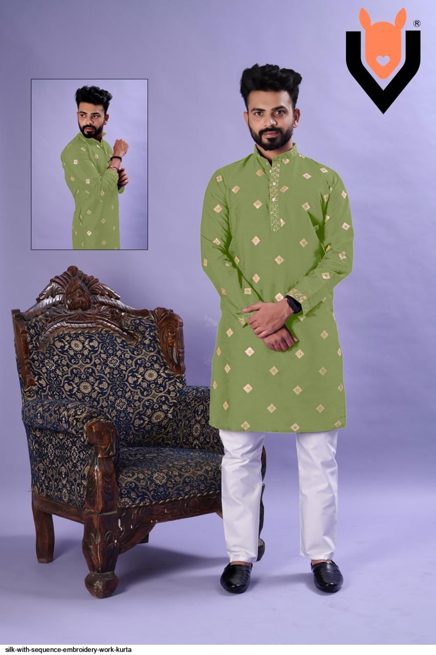 Silk With Sequence Embroidery Work Kurta