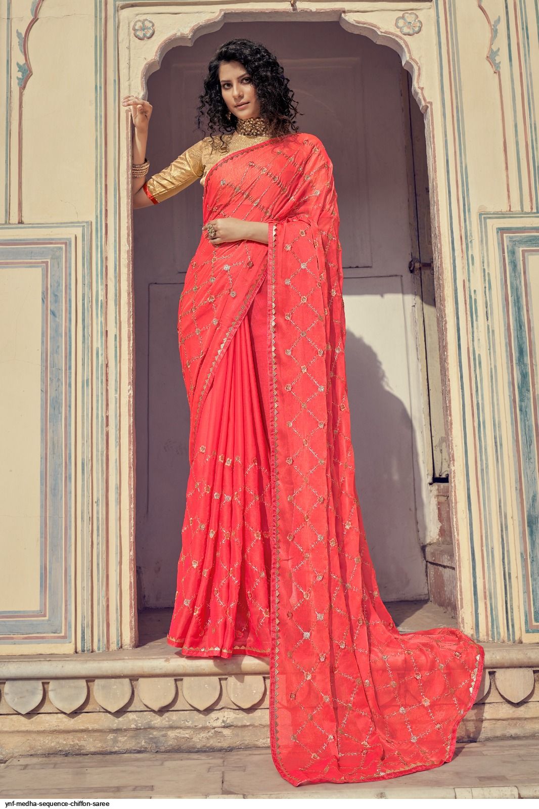 Ynf Medha Sequence Chiffon Saree