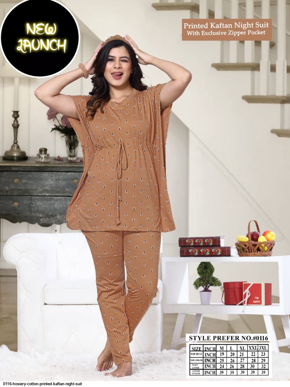 0116 HOSIERY COTTON PRINTED KAFTAN NIGHT SUIT