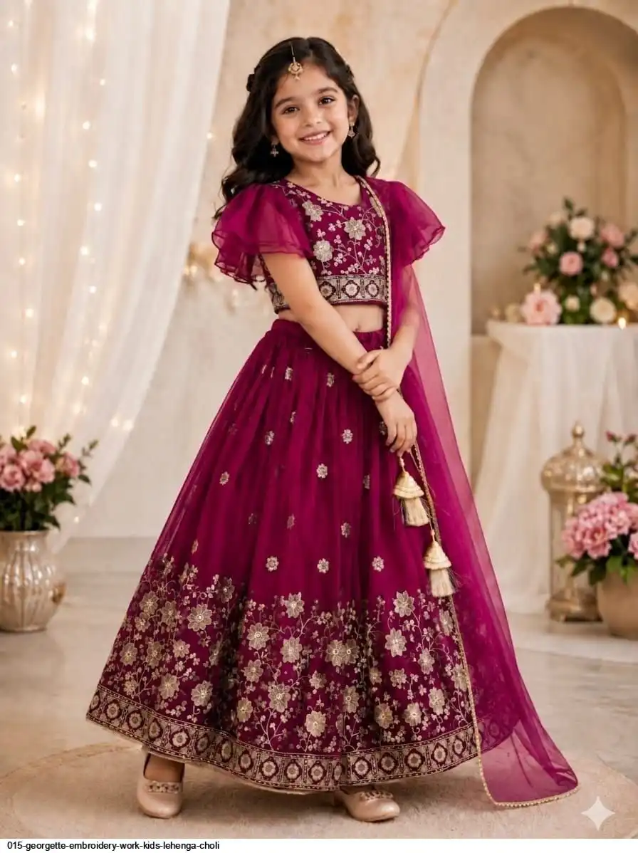 015 GEORGETTE EMBROIDERY WORK KIDS LEHENGA CHOLI A