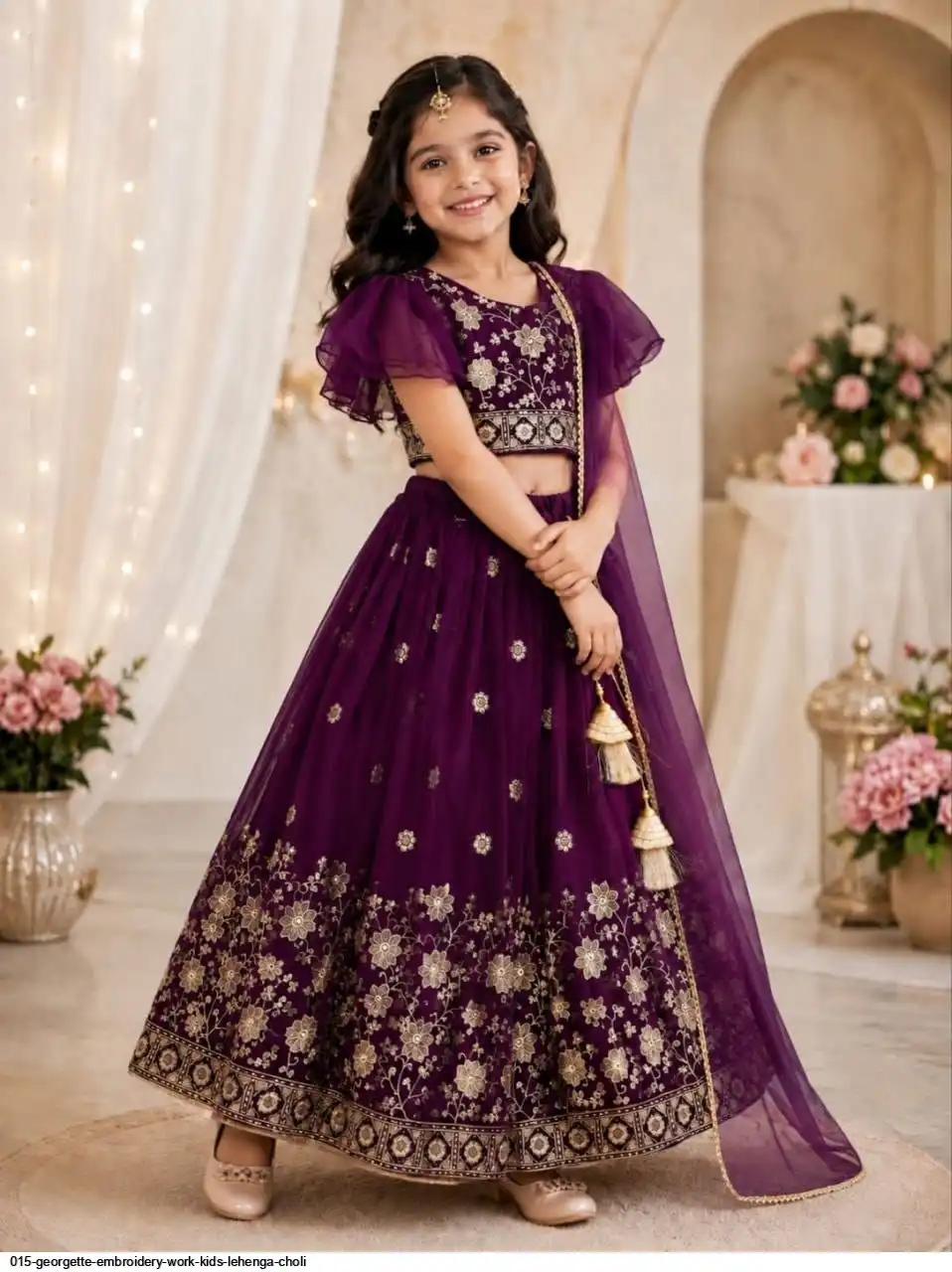 015 GEORGETTE EMBROIDERY WORK KIDS LEHENGA CHOLI B
