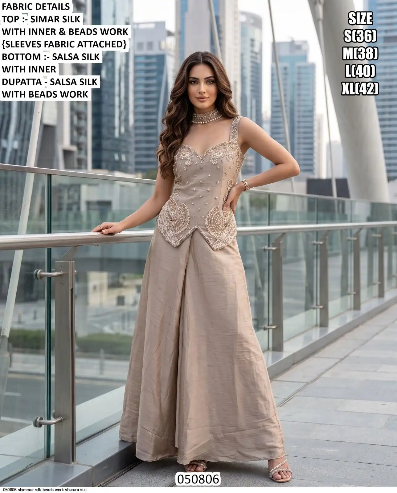 050806 SHIMMAR SILK BEADS WORK SHARARA SUIT B