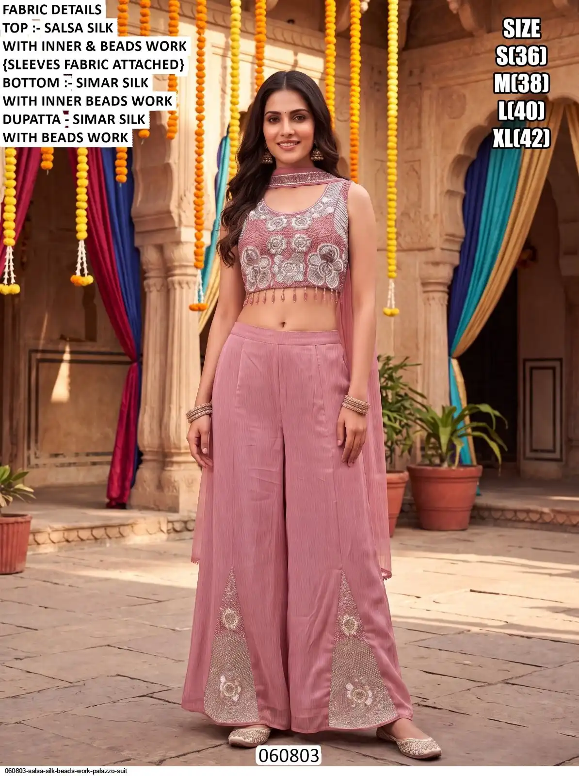 060803 SALSA SILK BEADS WORK PALAZZO SUIT A