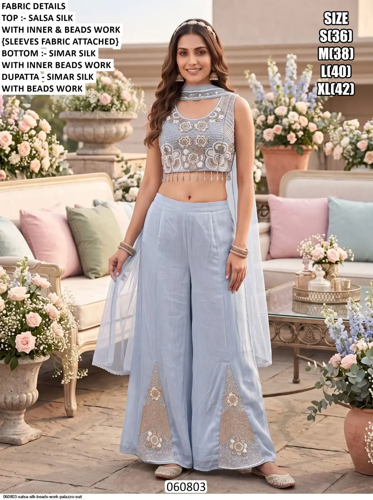 060803 SALSA SILK BEADS WORK PALAZZO SUIT B
