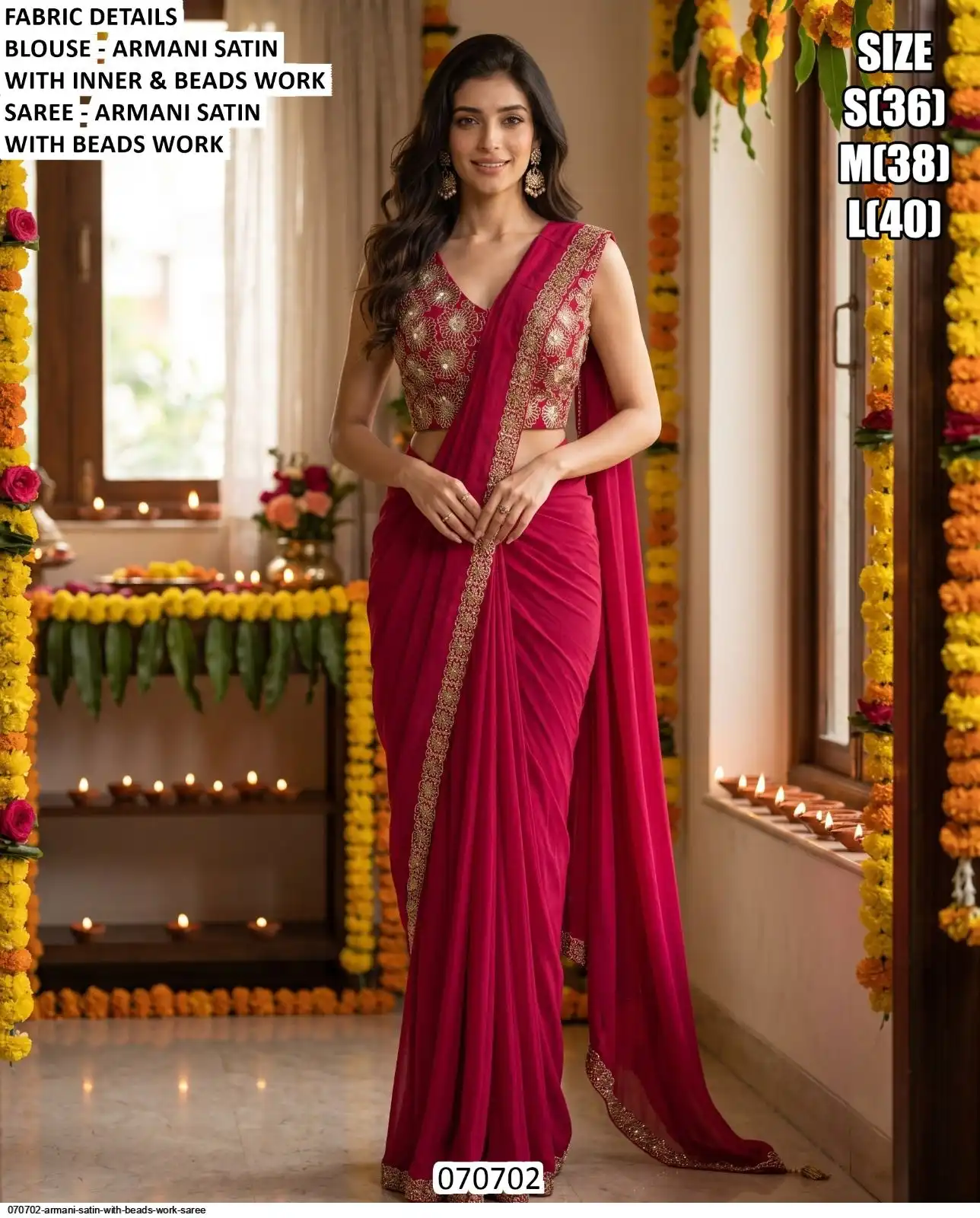 070702 ARMANI SATIN WITH BEADS WORK SAREE B