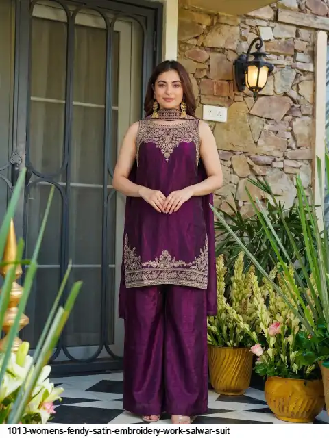 1013 WOMENS FENDY SATIN EMBROIDERY WORK SALWAR SUIT C