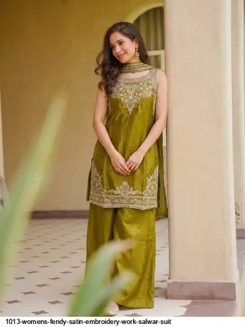 1013 WOMENS FENDY SATIN EMBROIDERY WORK SALWAR SUIT A