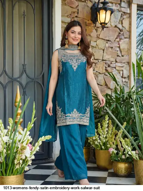 1013 WOMENS FENDY SATIN EMBROIDERY WORK SALWAR SUIT B