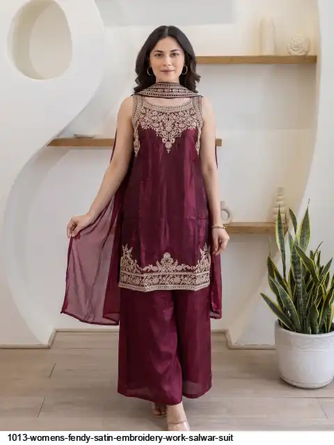 1013 WOMENS FENDY SATIN EMBROIDERY WORK SALWAR SUIT D