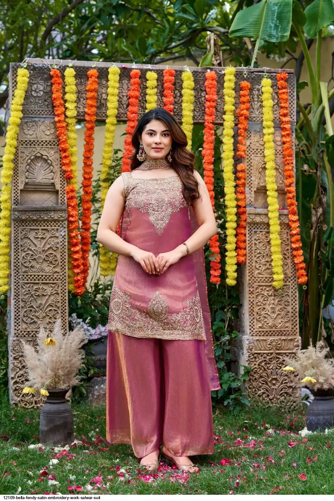12109 BELLA FENDY SATIN EMBROIDERY WORK SALWAR SUIT B