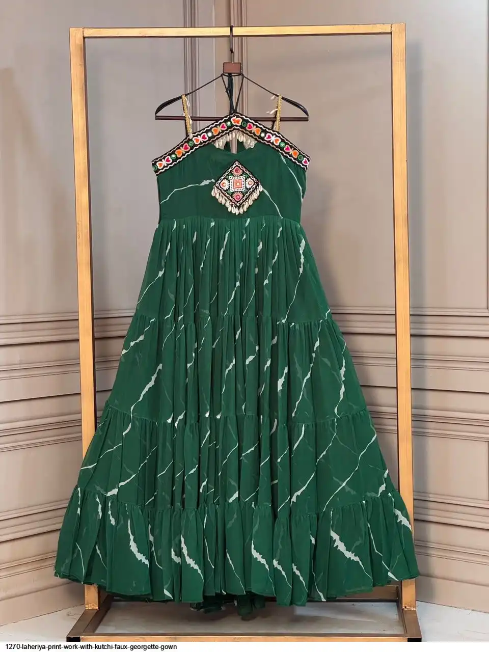 1270 LAHERIYA PRINT WORK WITH KUTCHI FAUX GEORGETTE GOWN 3