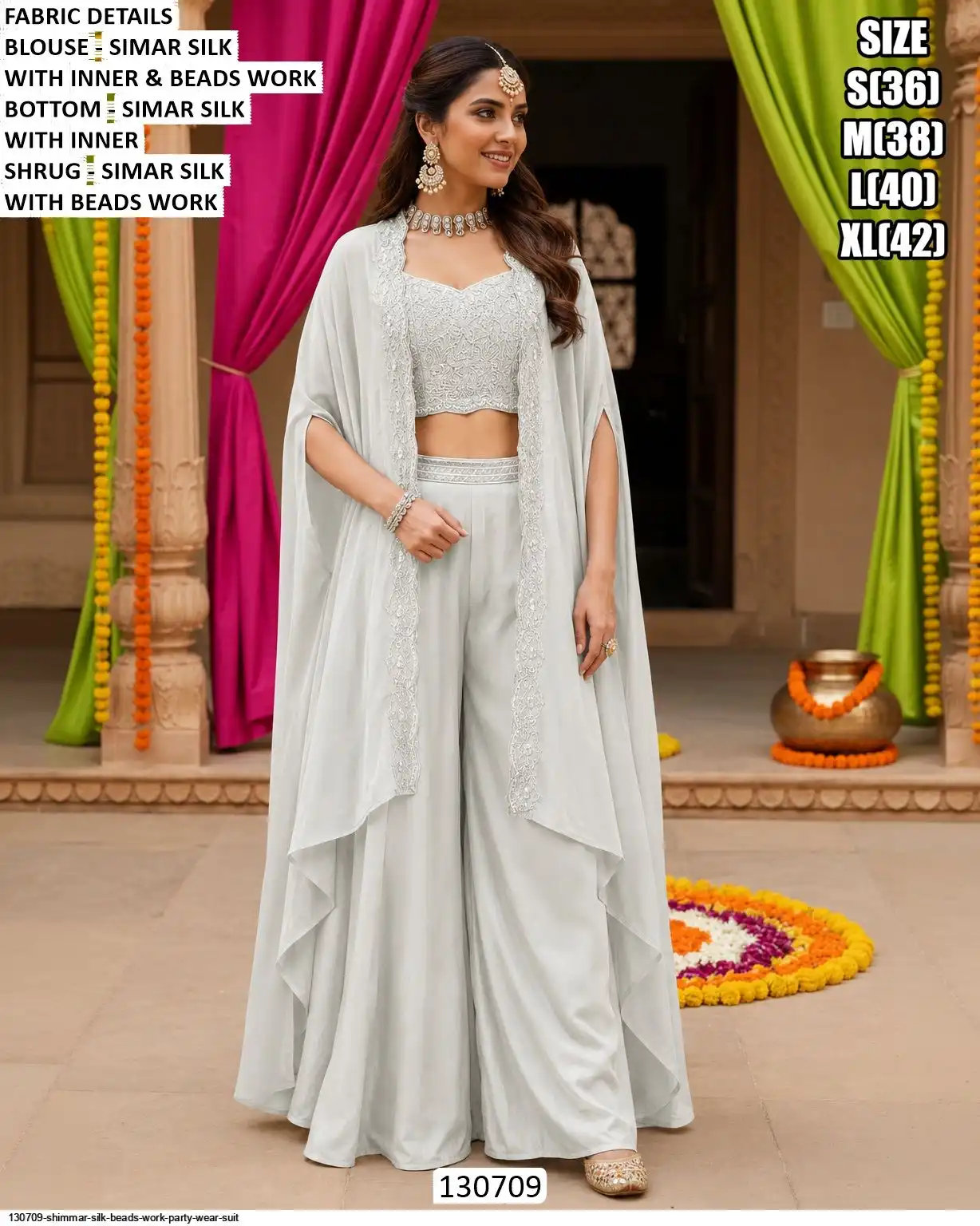 130709 SHIMMAR SILK BEADS WORK PARTY WEAR SUIT C