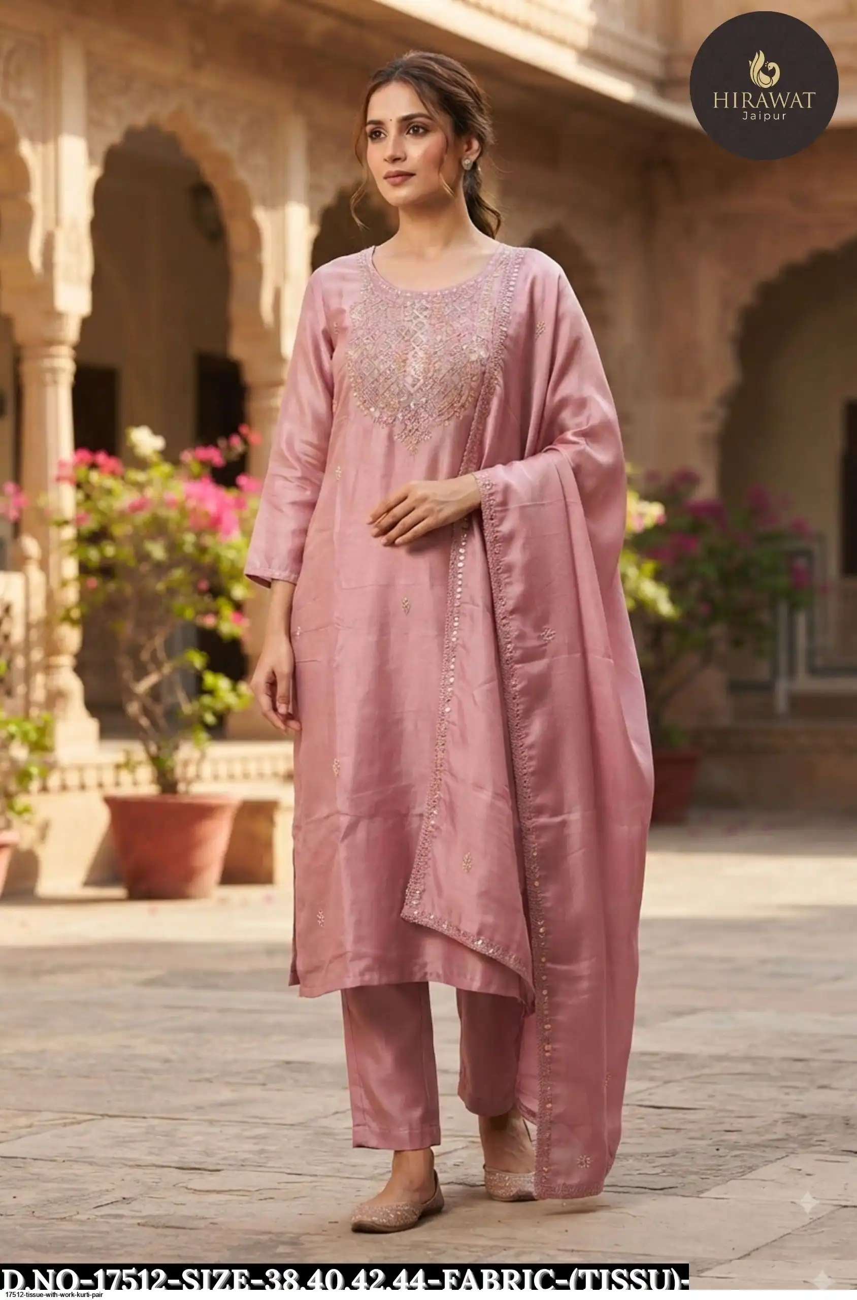17512 TISSUE WITH WORK KURTI PAIR B