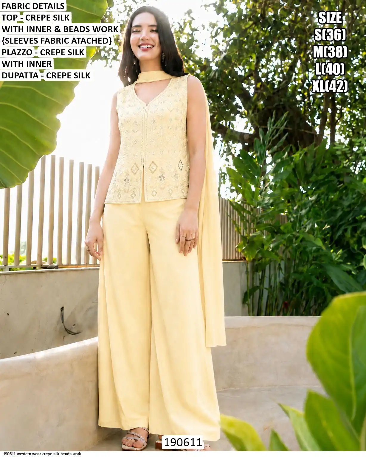 190611 WESTERN WEAR CREPE SILK BEADS WORK B