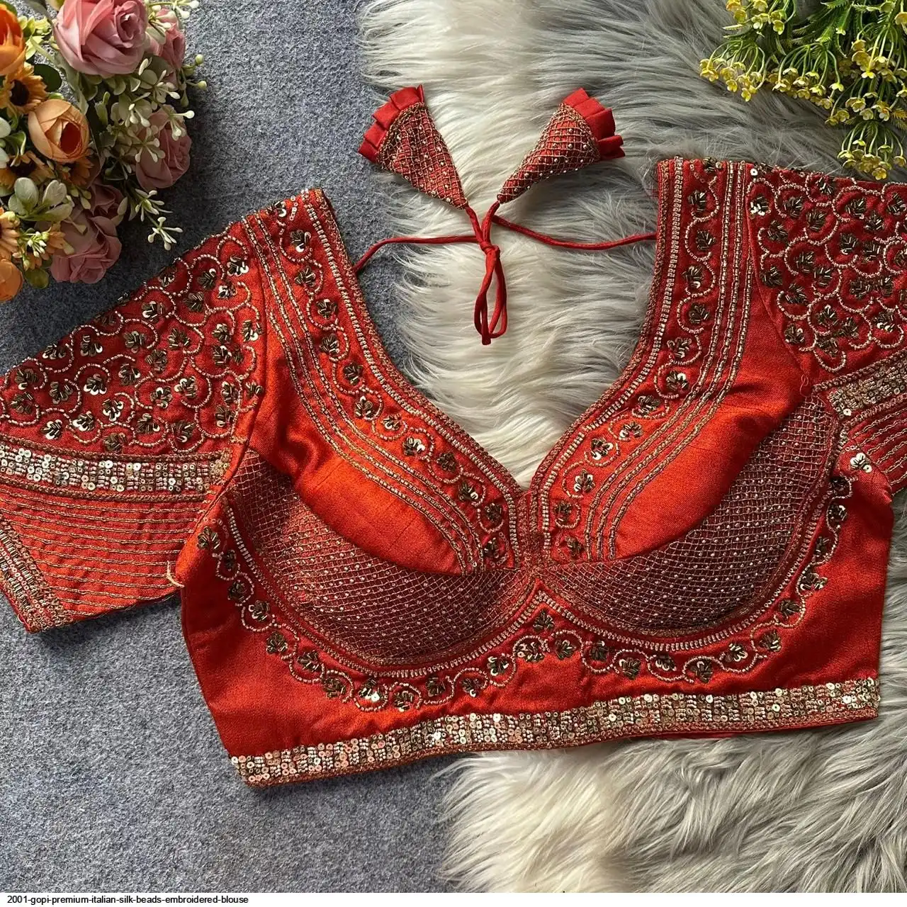 2001 GOPI PREMIUM ITALIAN SILK BEADS EMBROIDERED BLOUSE M