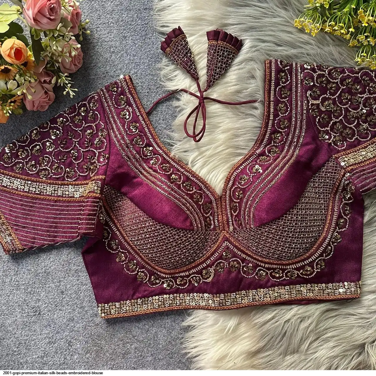 2001 GOPI PREMIUM ITALIAN SILK BEADS EMBROIDERED BLOUSE E