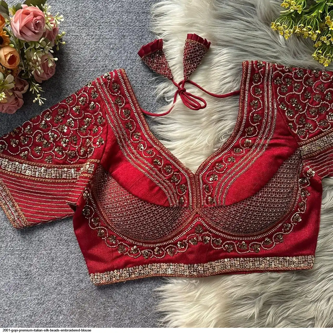 2001 GOPI PREMIUM ITALIAN SILK BEADS EMBROIDERED BLOUSE L