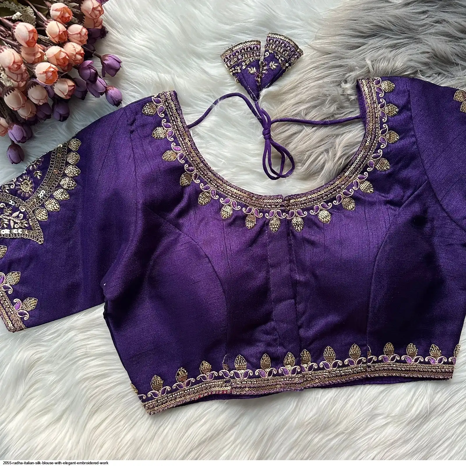 2055 RADHA ITALIAN SILK BLOUSE WITH ELEGANT EMBROIDERED WORK J