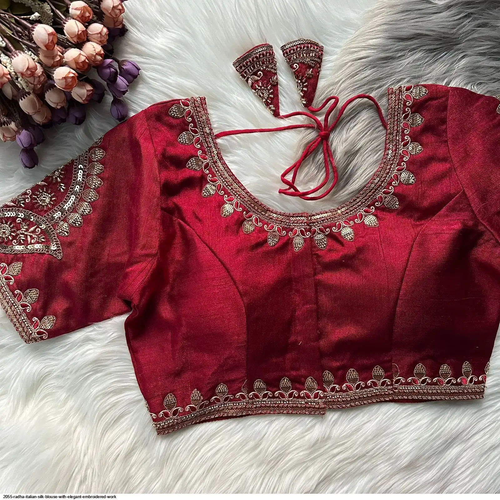 2055 RADHA ITALIAN SILK BLOUSE WITH ELEGANT EMBROIDERED WORK H
