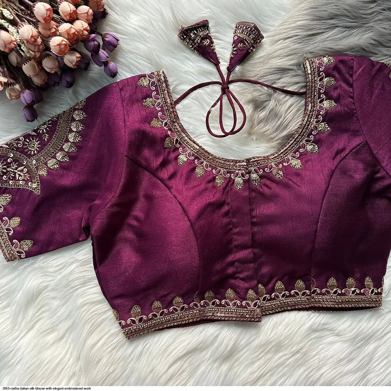2055 RADHA ITALIAN SILK BLOUSE WITH ELEGANT EMBROIDERED WORK B