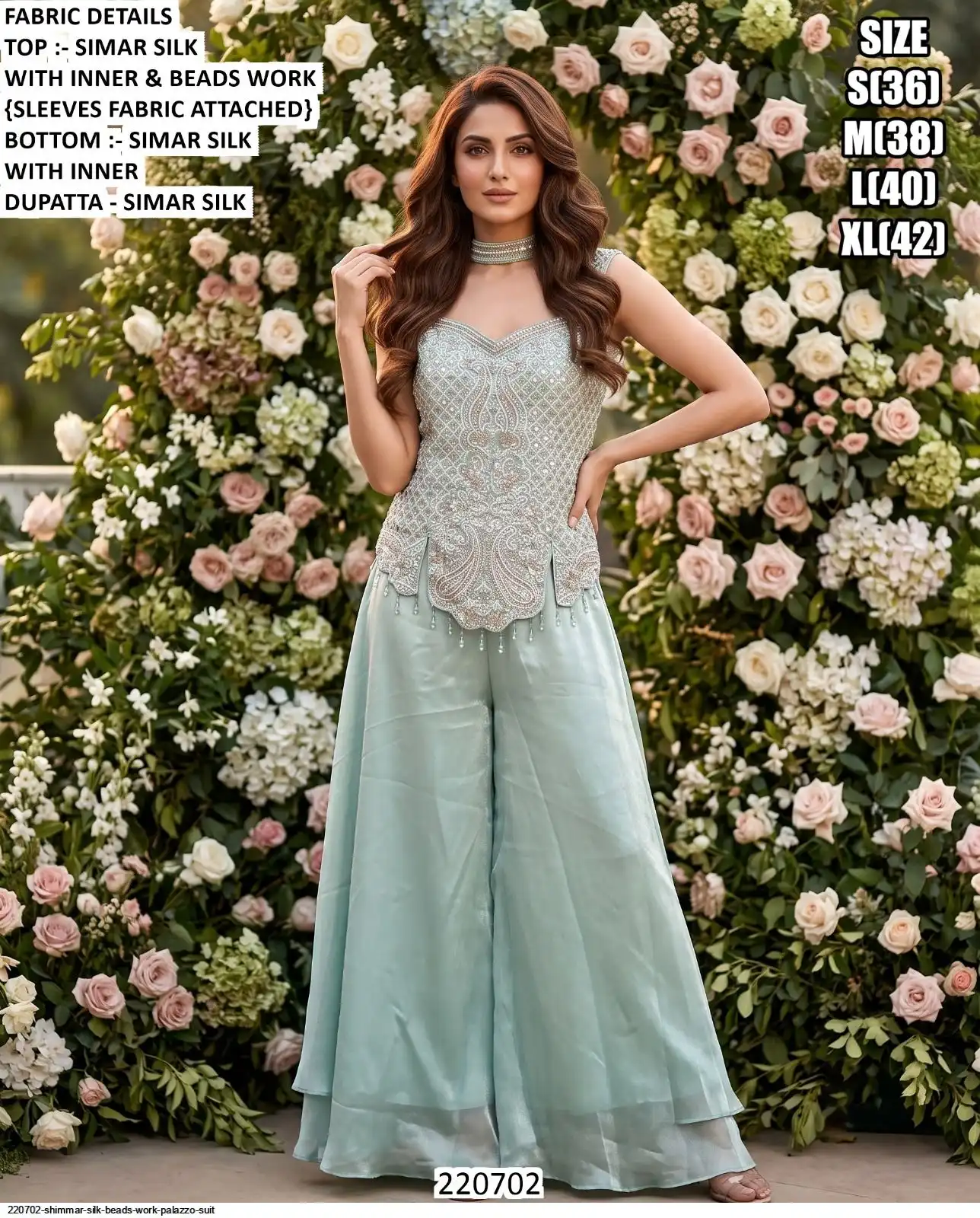 220702 SHIMMAR SILK BEADS WORK PALAZZO SUIT B