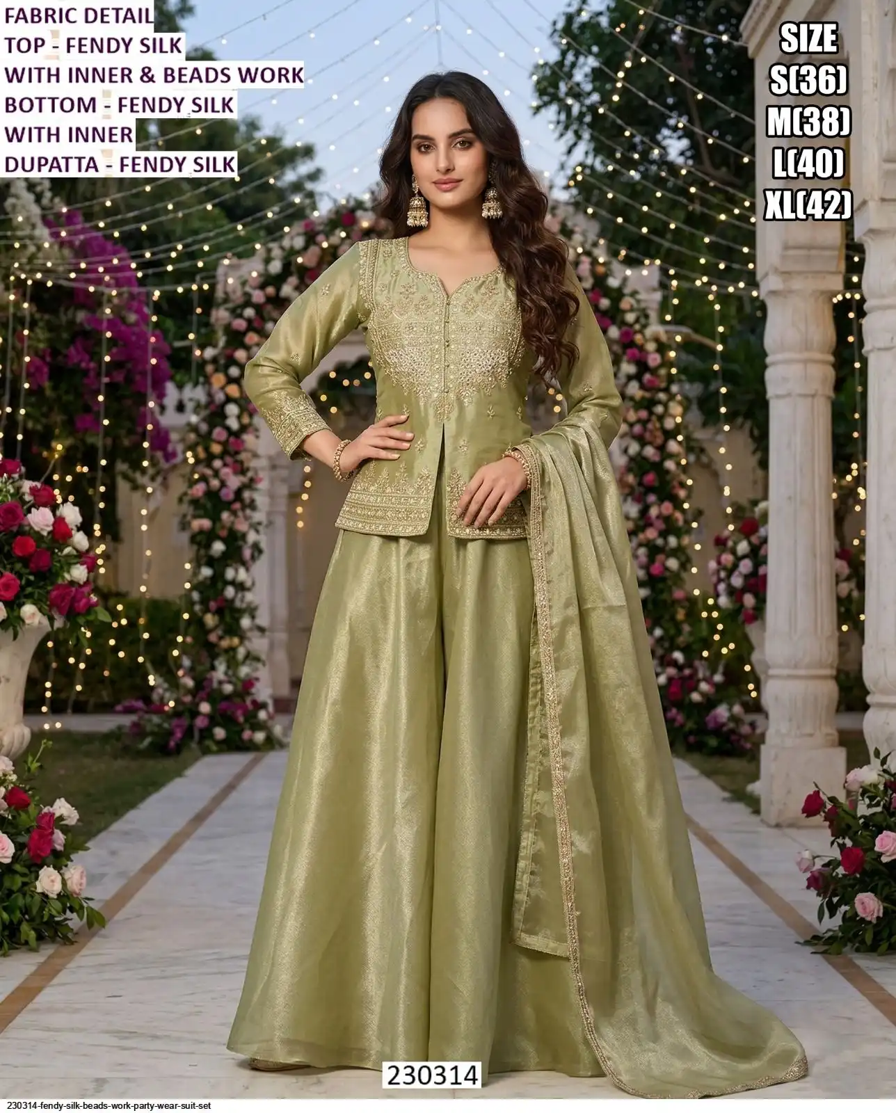 230314 FENDY SILK BEADS WORK PARTY WEAR SUIT SET B