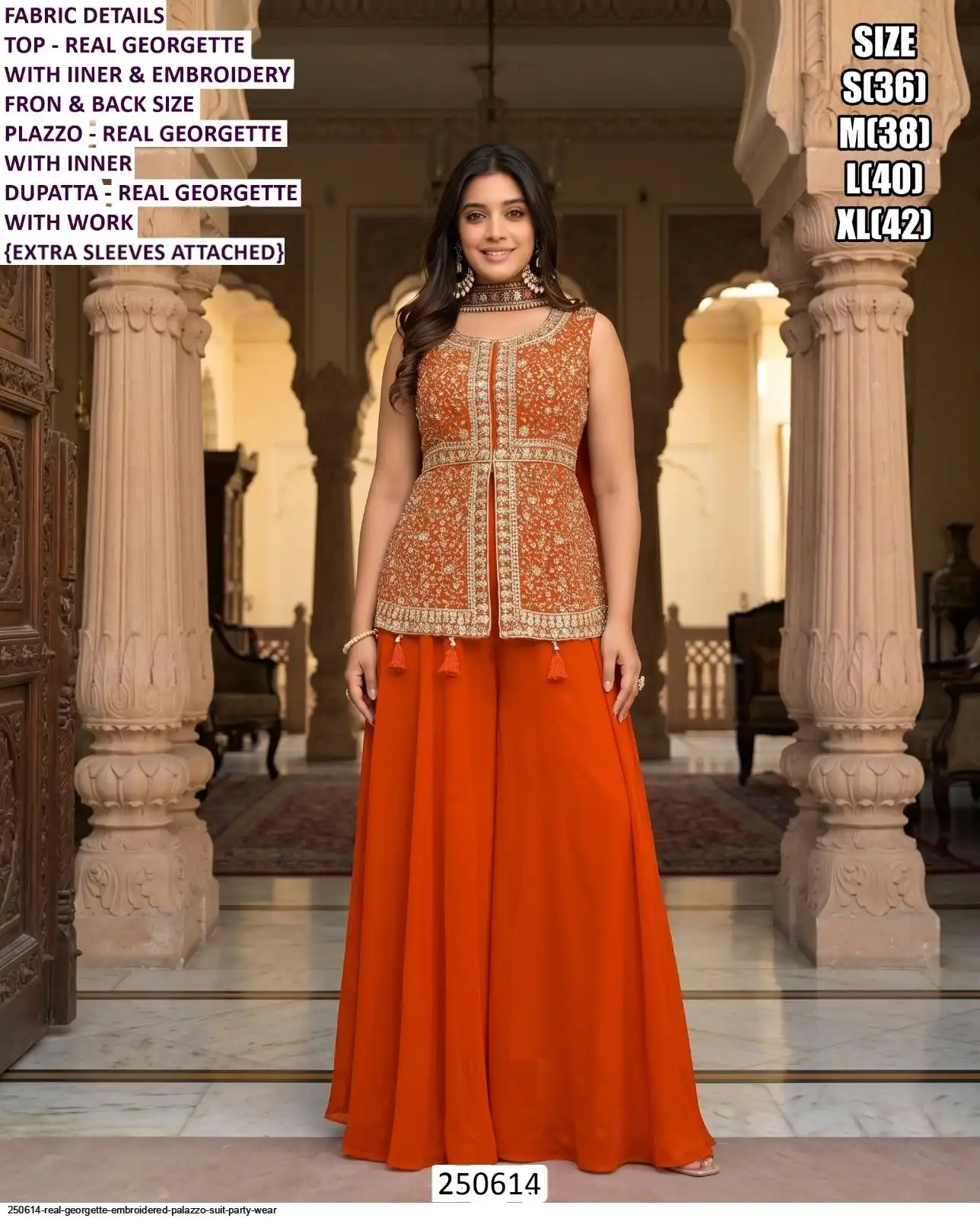 REAL GEORGETTE EMBROIDERED PALAZZO SUIT PARTY WEAR 250614