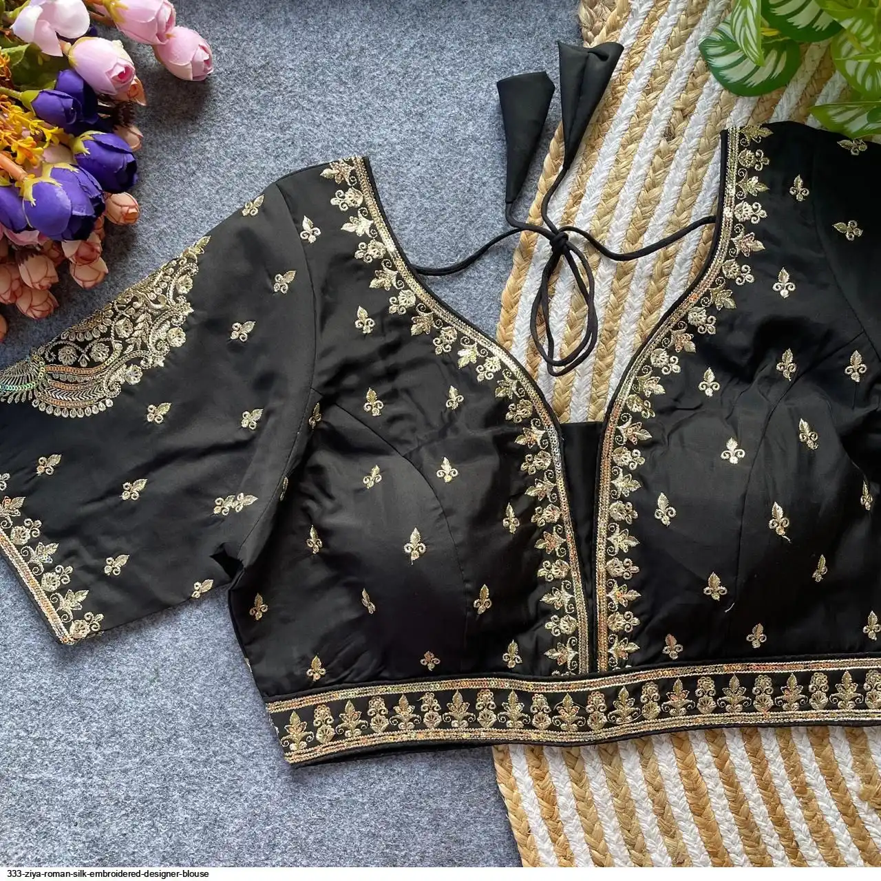 333 ZIYA ROMAN SILK EMBROIDERED DESIGNER BLOUSE L
