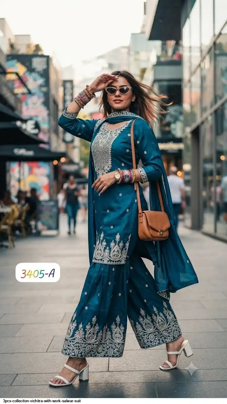 3PCS COLLECITON VICHITRA WITH WORK SALWAR SUIT B