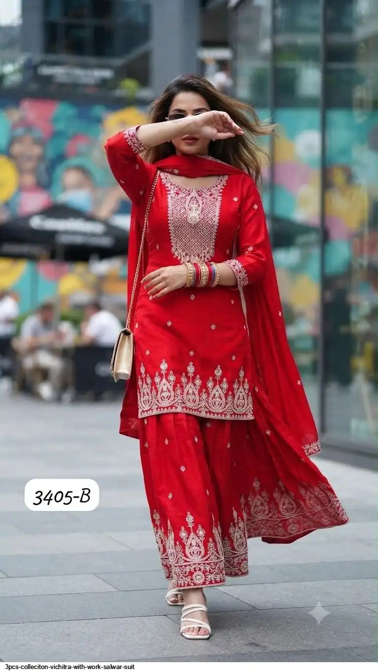 3PCS COLLECITON VICHITRA WITH WORK SALWAR SUIT A