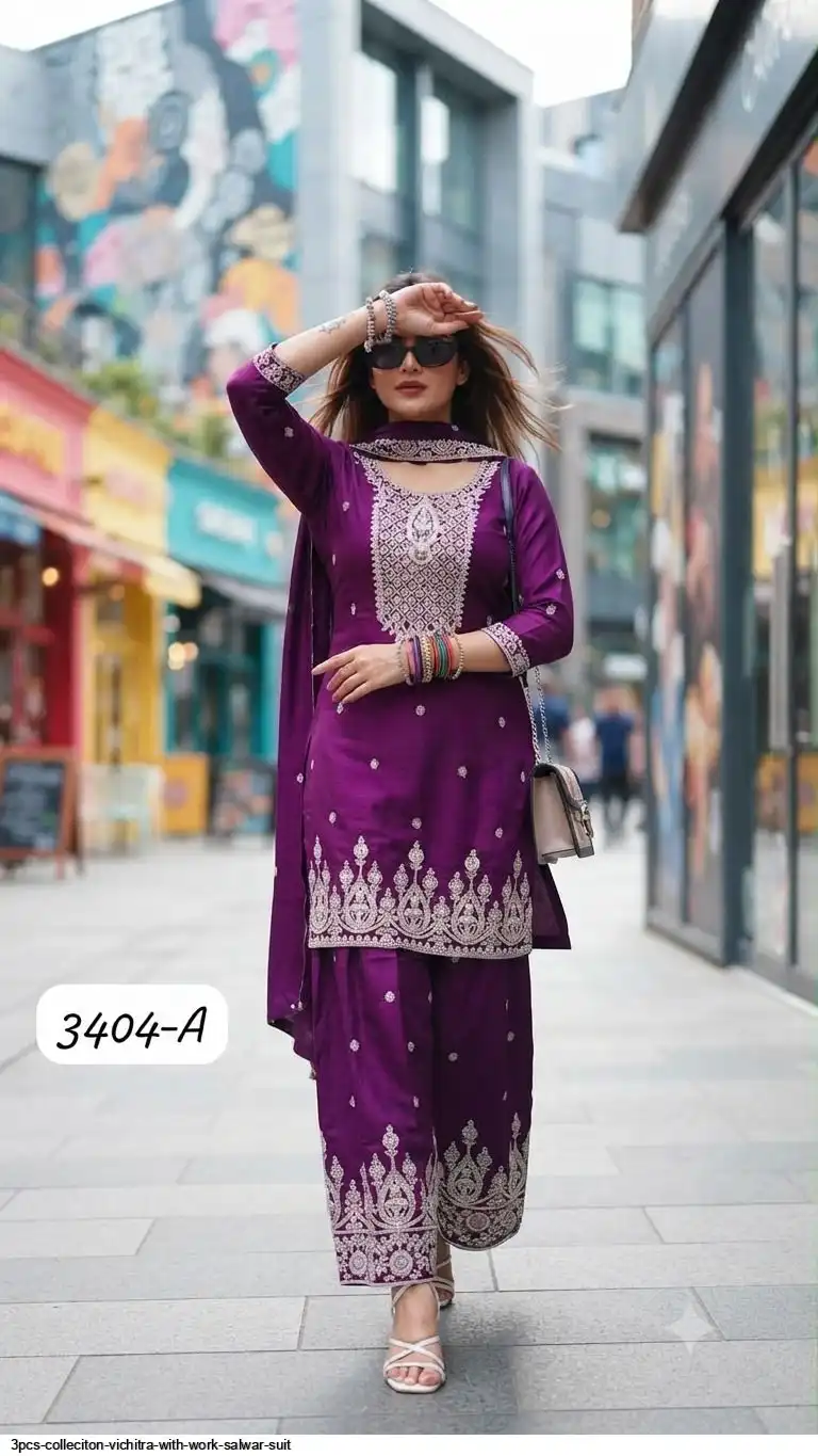 3PCS COLLECITON VICHITRA WITH WORK SALWAR SUIT D