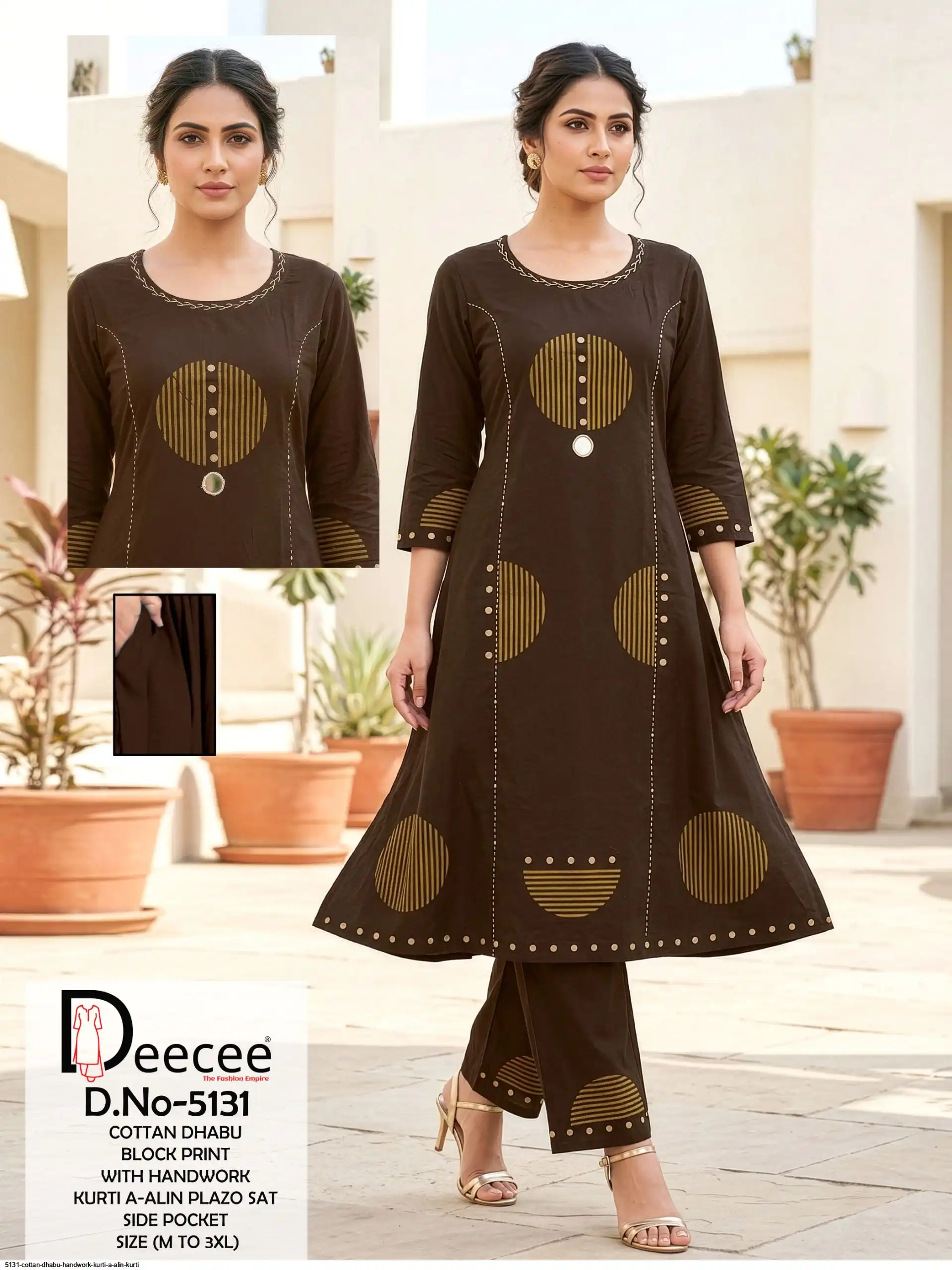 DEE CEE 5131 COTTAN DHABU HANDWORK KURTI A ALIN KURTI B