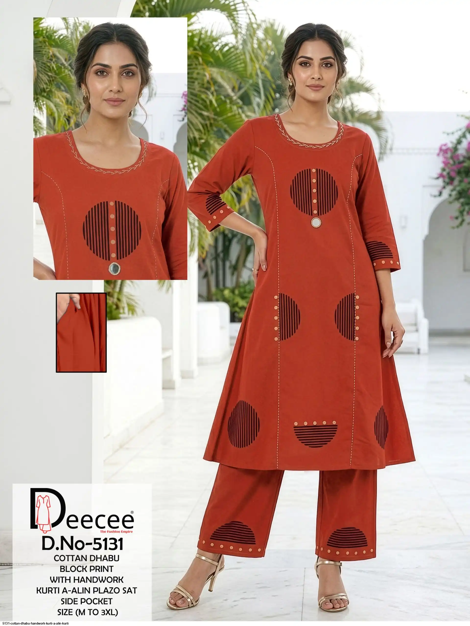 DEE CEE 5131 COTTAN DHABU HANDWORK KURTI A ALIN KURTI A