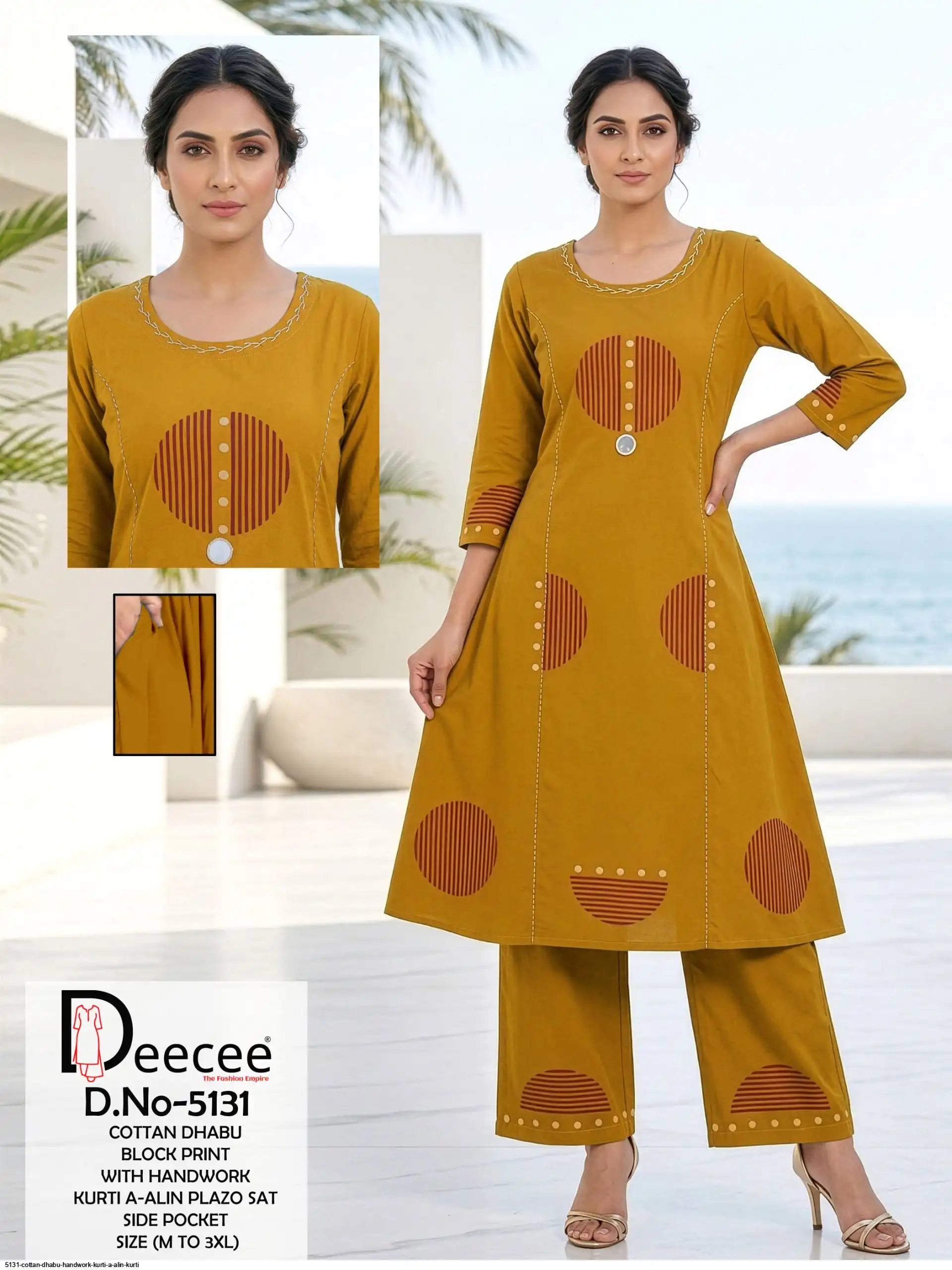 DEE CEE 5131 COTTAN DHABU HANDWORK KURTI A ALIN KURTI C