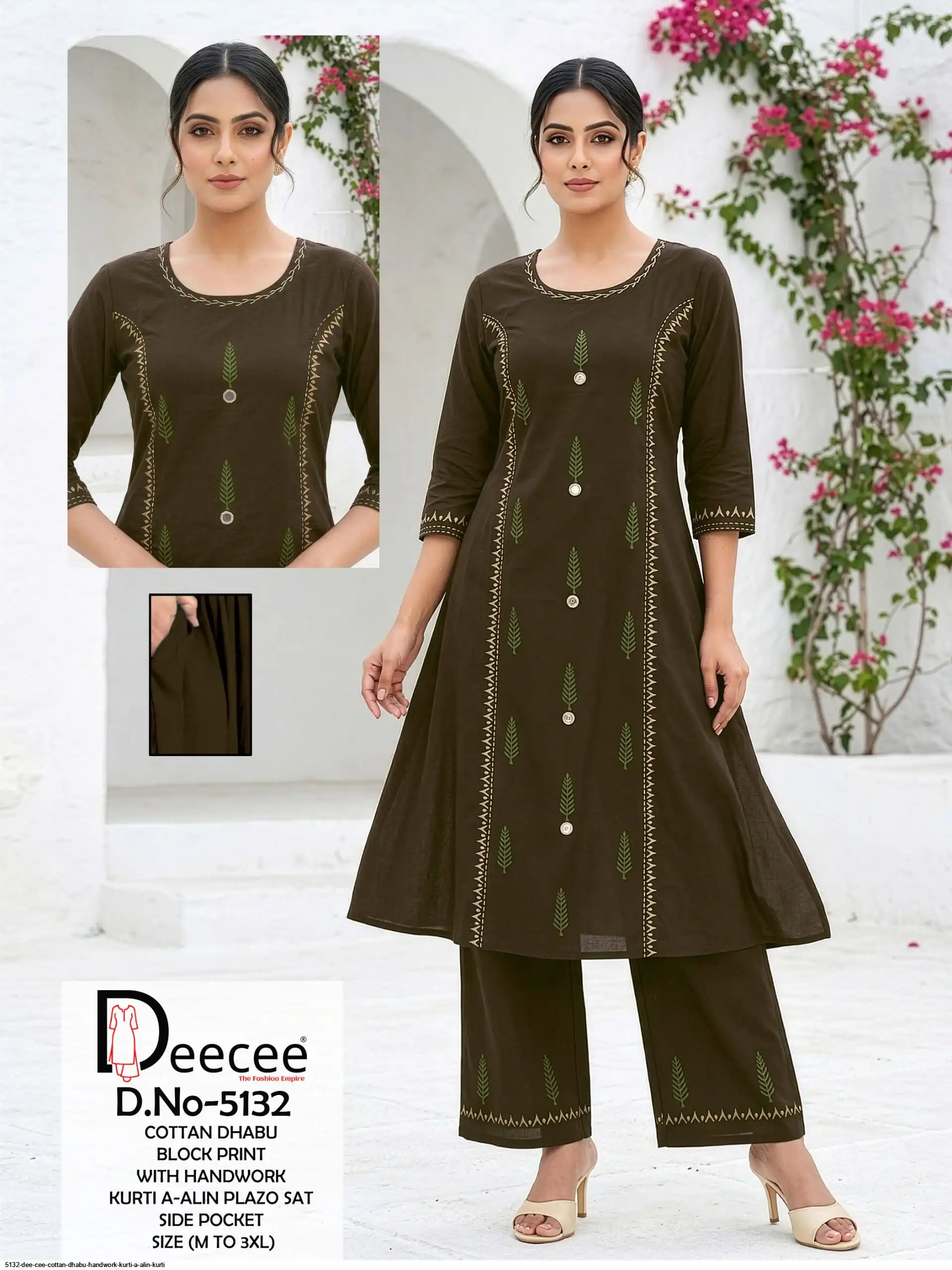 5132 DEE CEE COTTAN DHABU HANDWORK KURTI A ALIN KURTI B