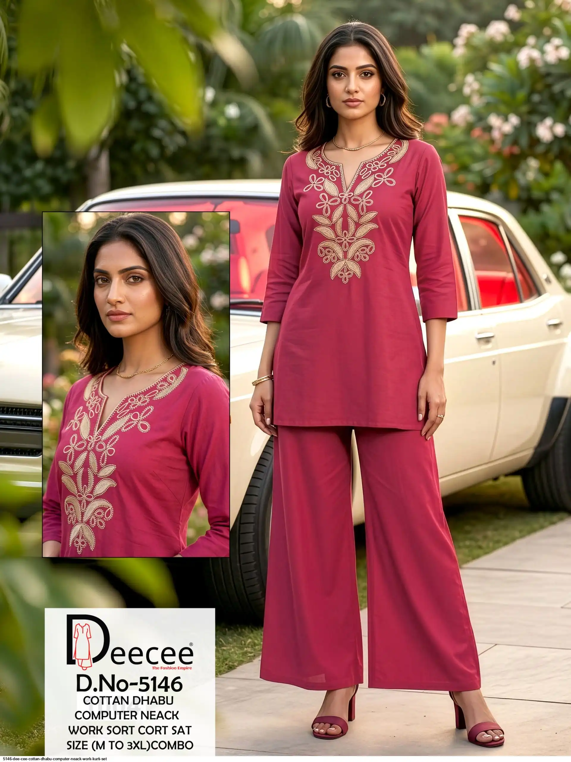 5146 DEE CEE COTTAN DHABU COMPUTER NEACK WORK CO ORD SET G