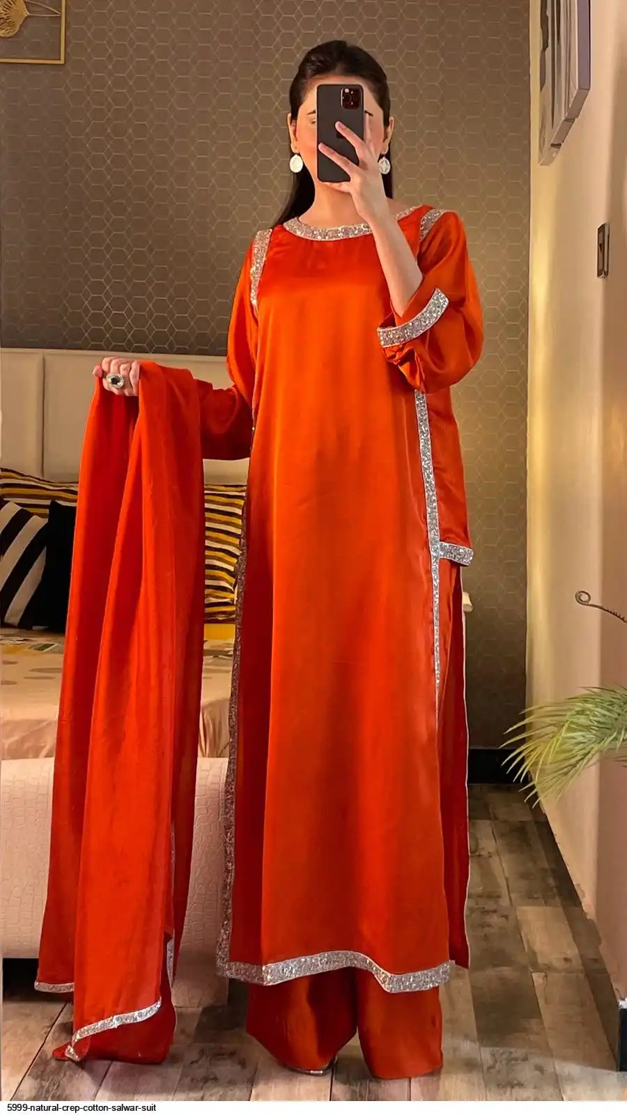 5999 NATURAL CREP COTTON SALWAR SUIT 1