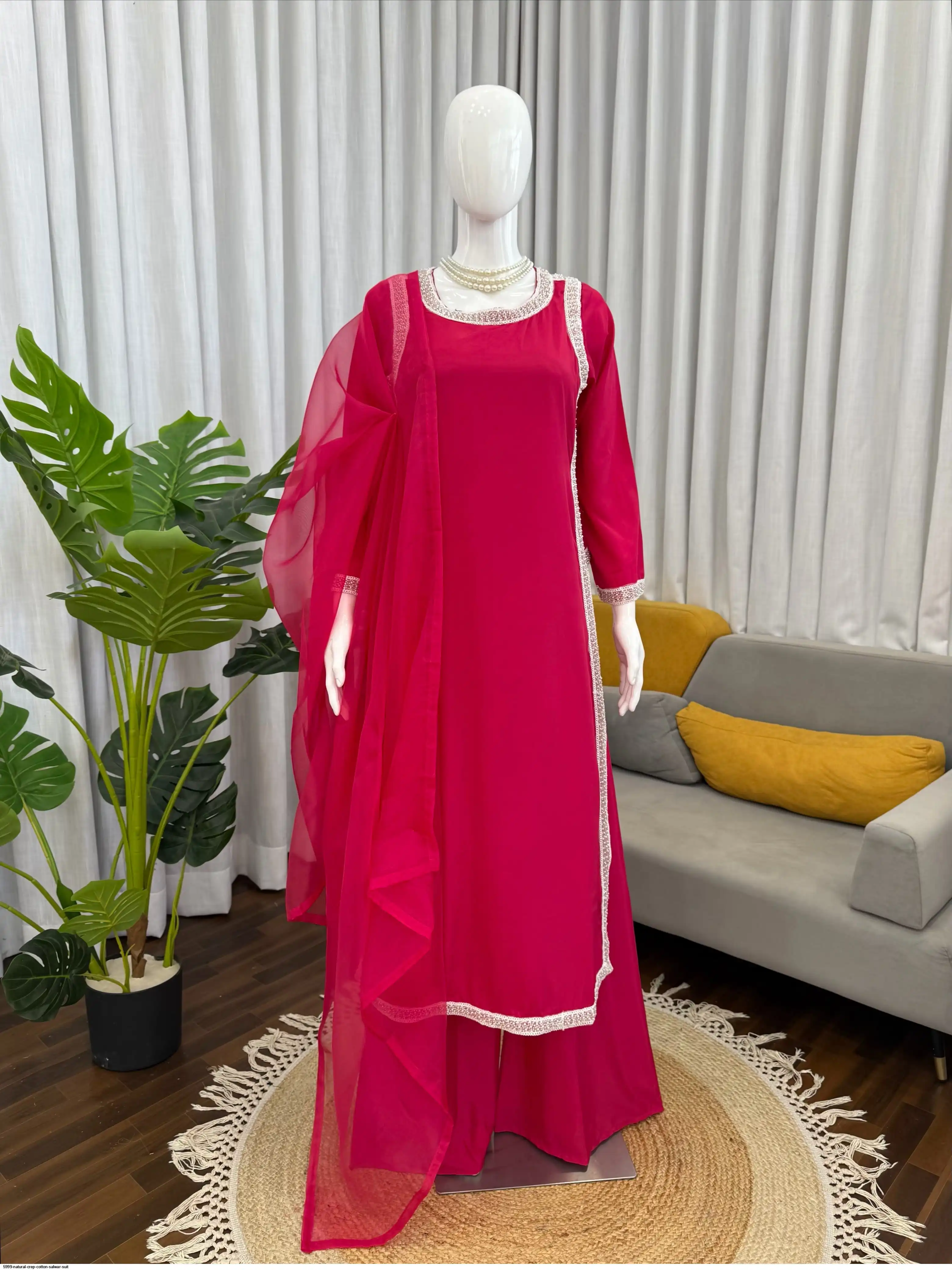 5999 NATURAL CREP COTTON SALWAR SUIT 2