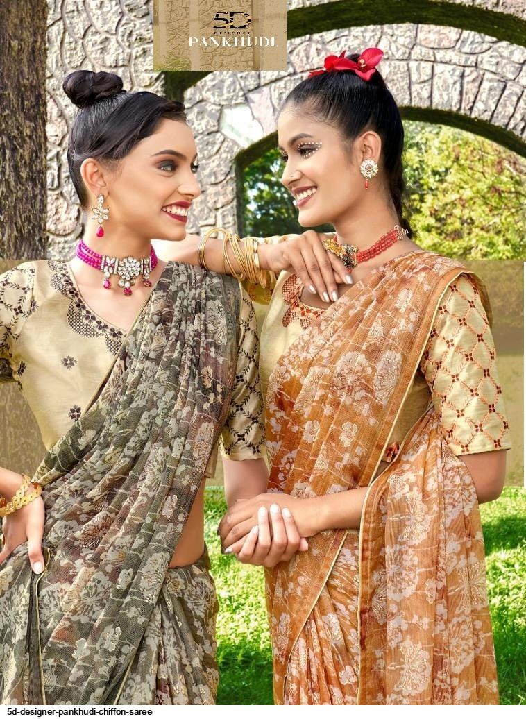 Buy NK Textiles Women's Geometric Print Chiffon Saree with Blouse (12  COLORS & DESIGNS) at Amazon.in