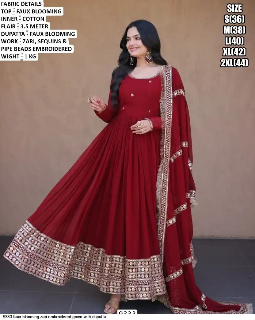 9333 FAUX BLOOMING ZARI EMBROIDERED GOWN WITH DUPATTA B