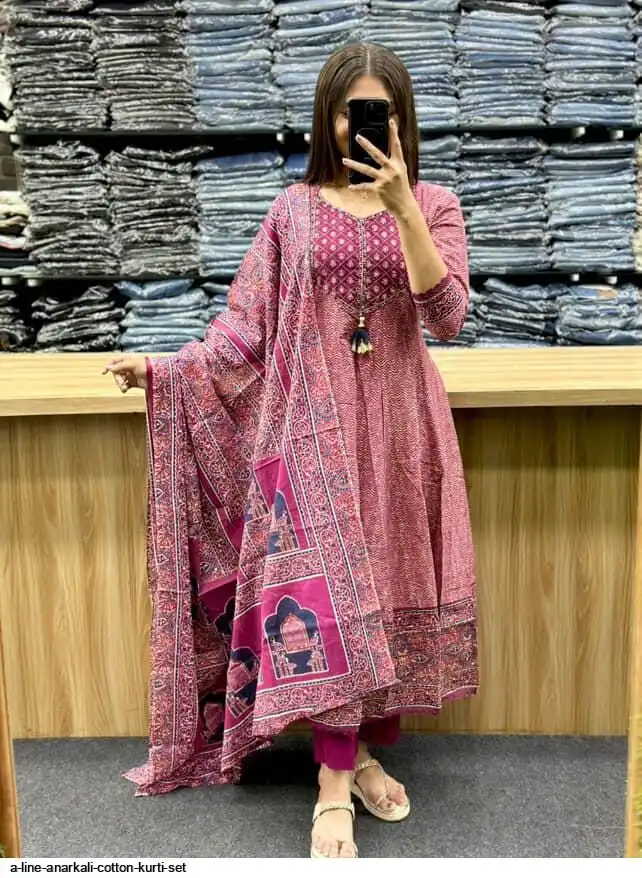 A LINE ANARKALI COTTON KURTI SET B